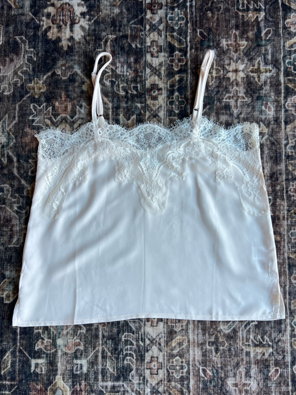 Lulus Lace Trim Satin Cami Tank Top Small Blush Nude Adjustable Strap Sleeveless